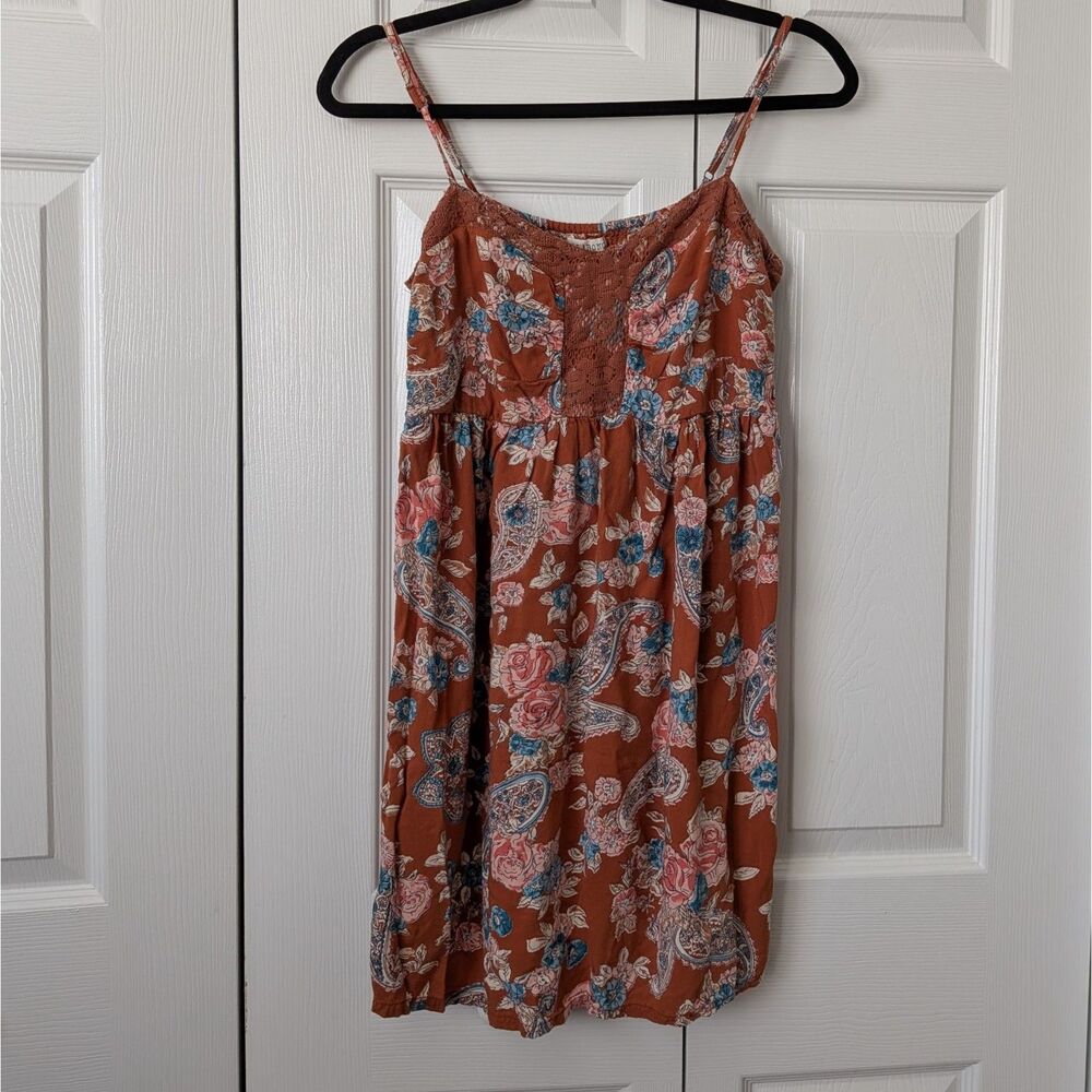 Billabong Floral Mini Dress Large Rayon Summer Babydoll Y2k 90s Babe